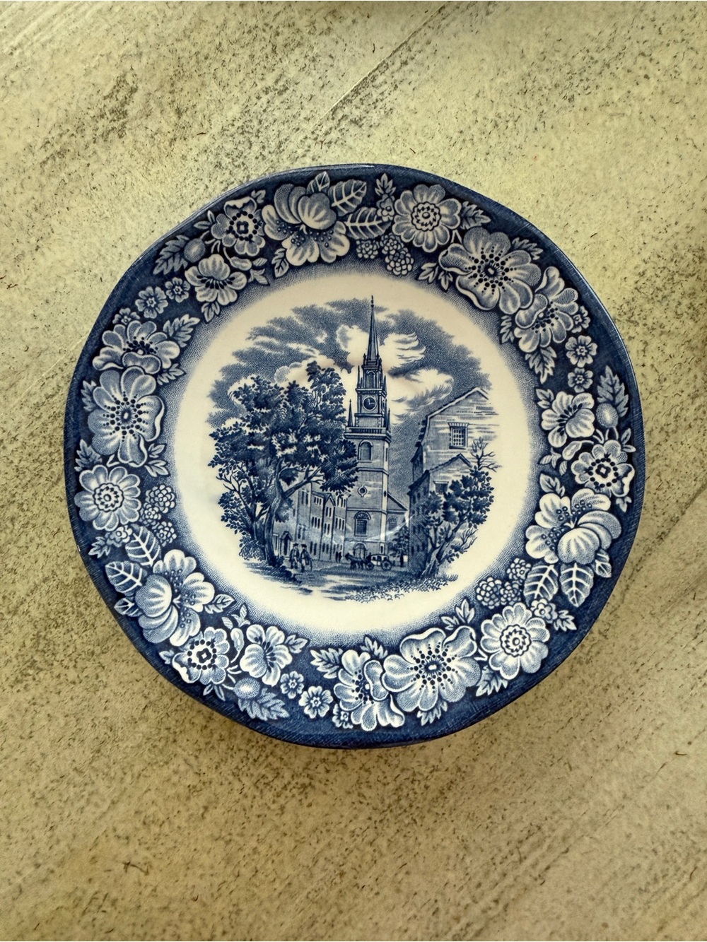 Liberty Blue Floral Old North Church Tea Plate - Classic Blue Pattern